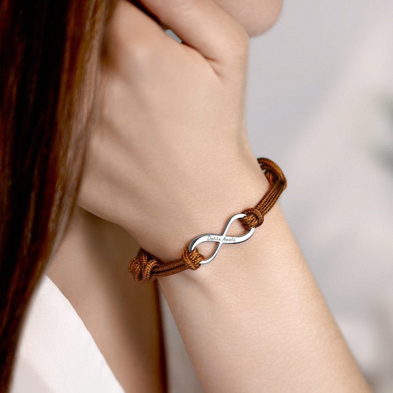 Personalised Infinity Sign with Cord Bracelet in Brown