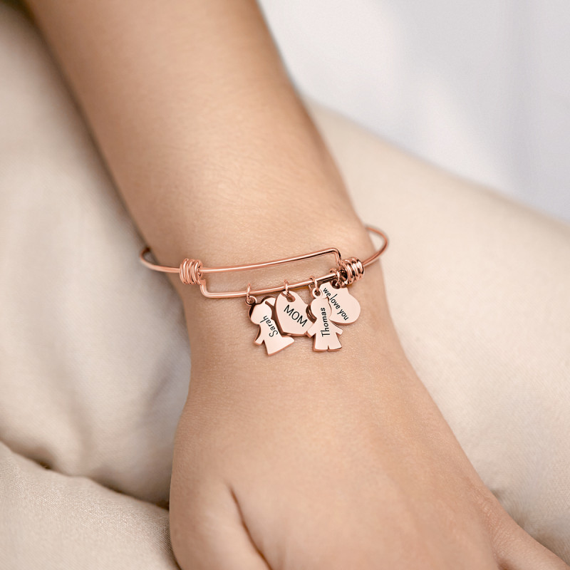 Personligt søn og datter armbånd med armringe - Rosegold - 61