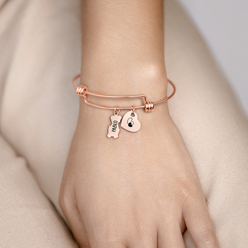 Personligt hundekærlighed armbånd med armringe - Rosegold - 61