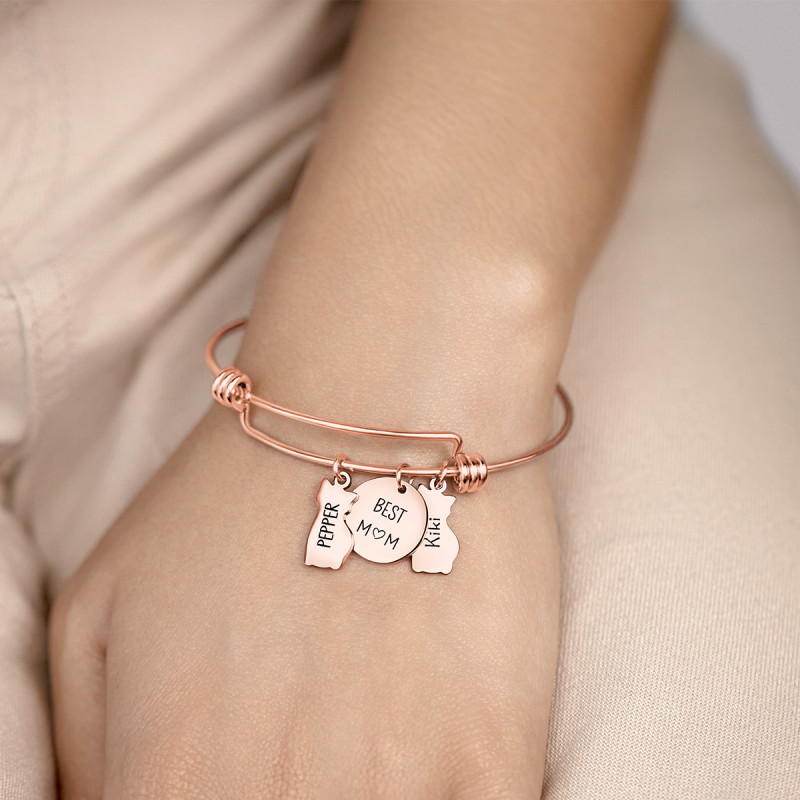 Personligt katte armbånd med armringe - Rosegold - 61